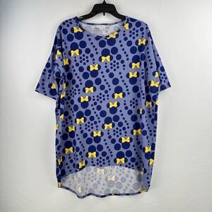 LulaRoe Disney Top Women Medium Purple Yellow Minnie Mouse Short Sleeve High Low